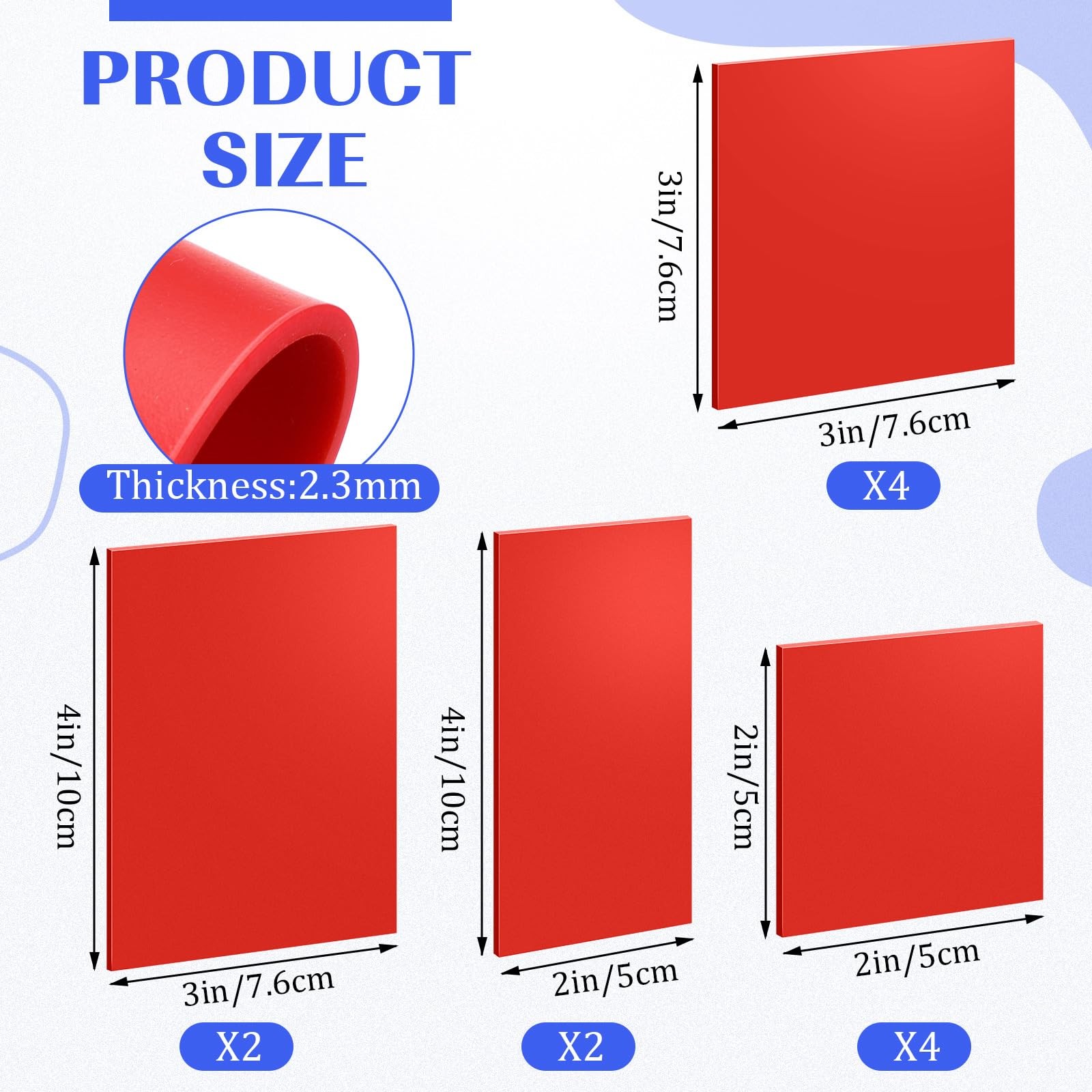 Gilprop 12 Pcs Rubber Stamp Sheets 2" x 2", 3" x 3", x 4", x Red
