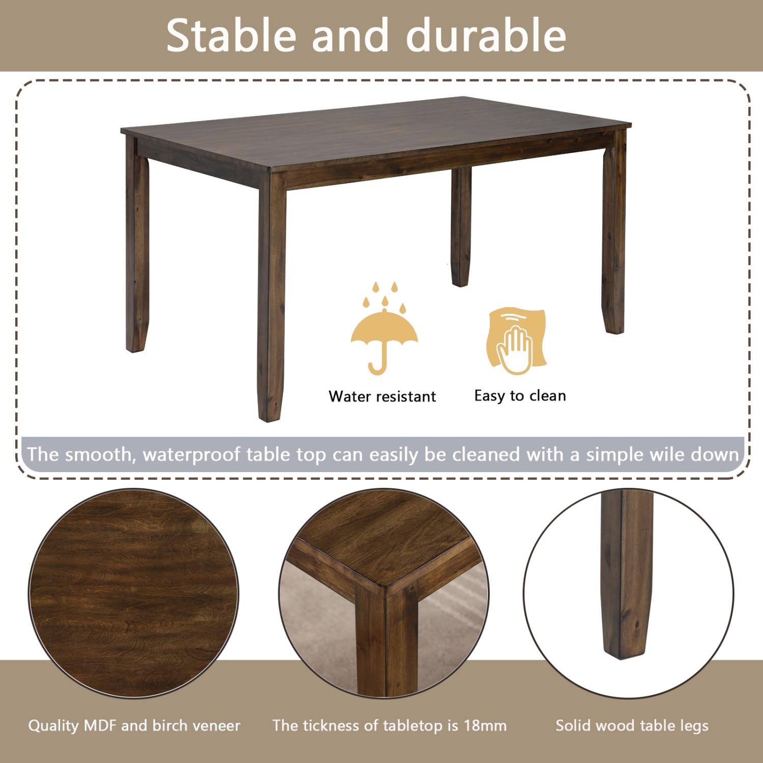 6 Piece Kitchen Dining Set Kitchen Table Wood Dining Table with 4 Chairs & Bench