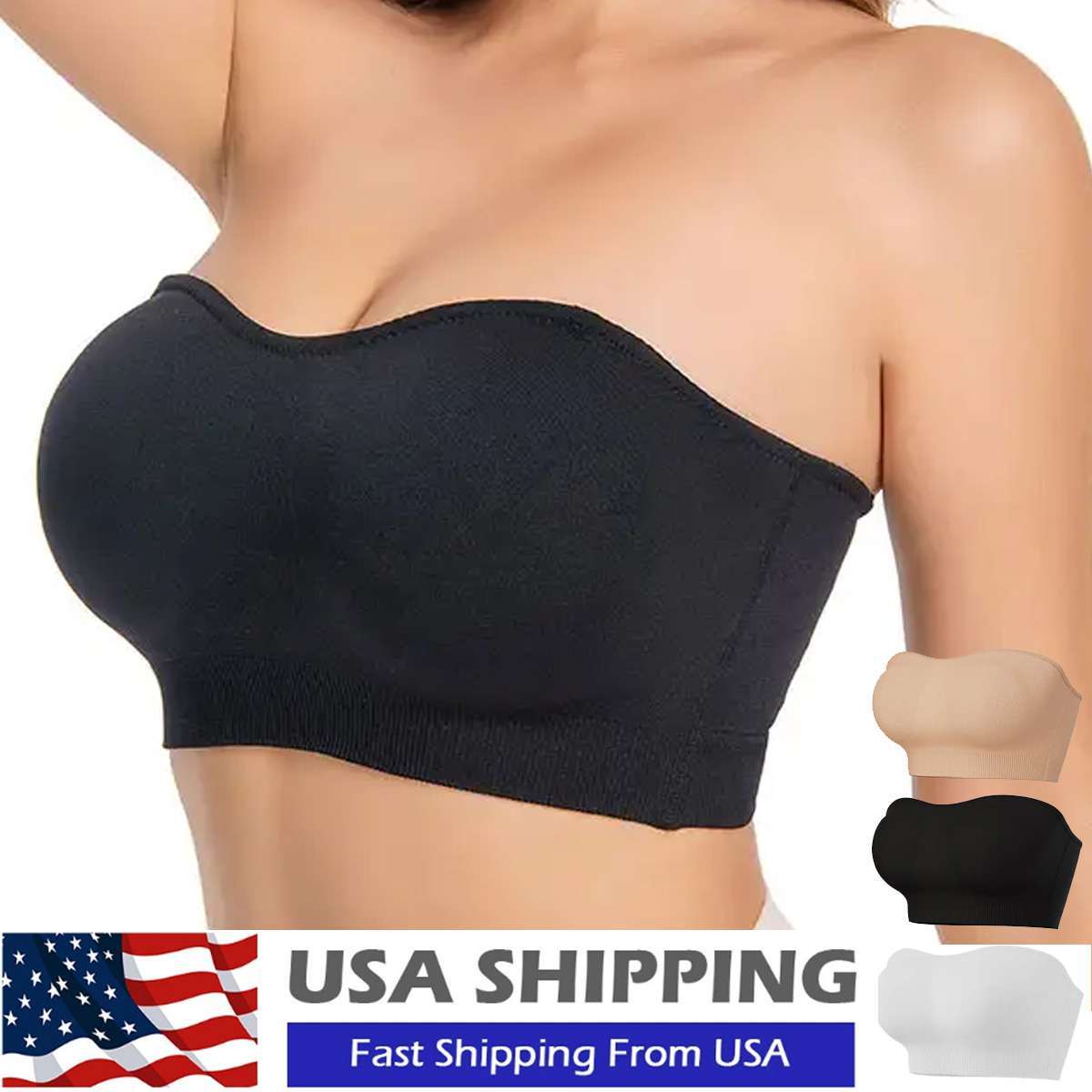 Women Padded Strapless Bra Bandeau Seamless Bralette Stretch Intimates Top Bra