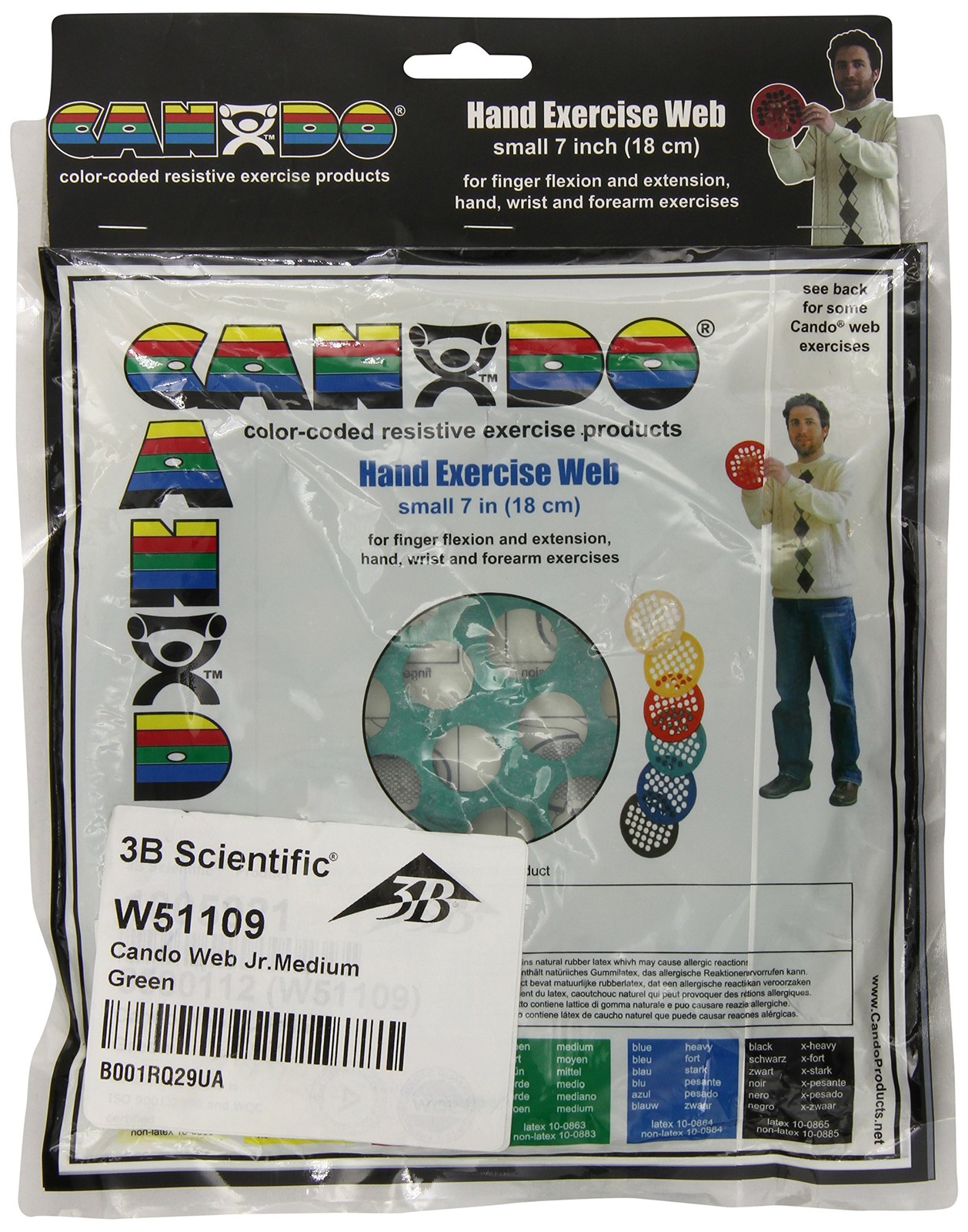 Hand Exercise Webs for Grip Strength, Therapy, Finger & Wrist Workouts, 7" Green