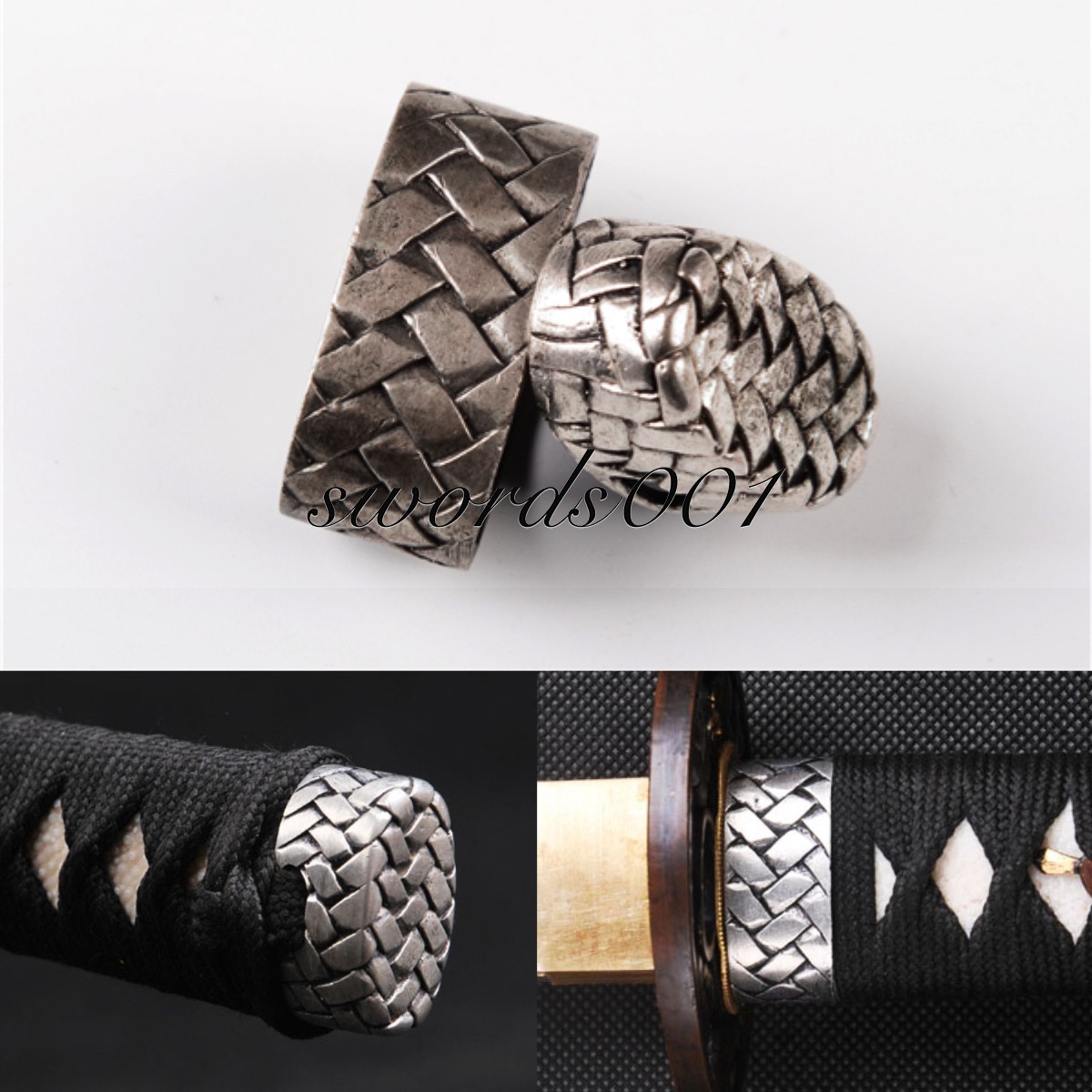 Silver Plated Brass Kashira Fuchi Pommel Hilt Collar For Japanese Samurai Katana