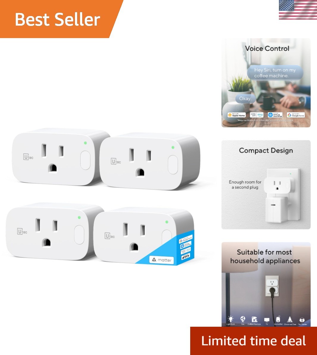 Certified Smart Outlet – 4-Pack Wi-Fi Plugs with Voice Control & Scheduling
