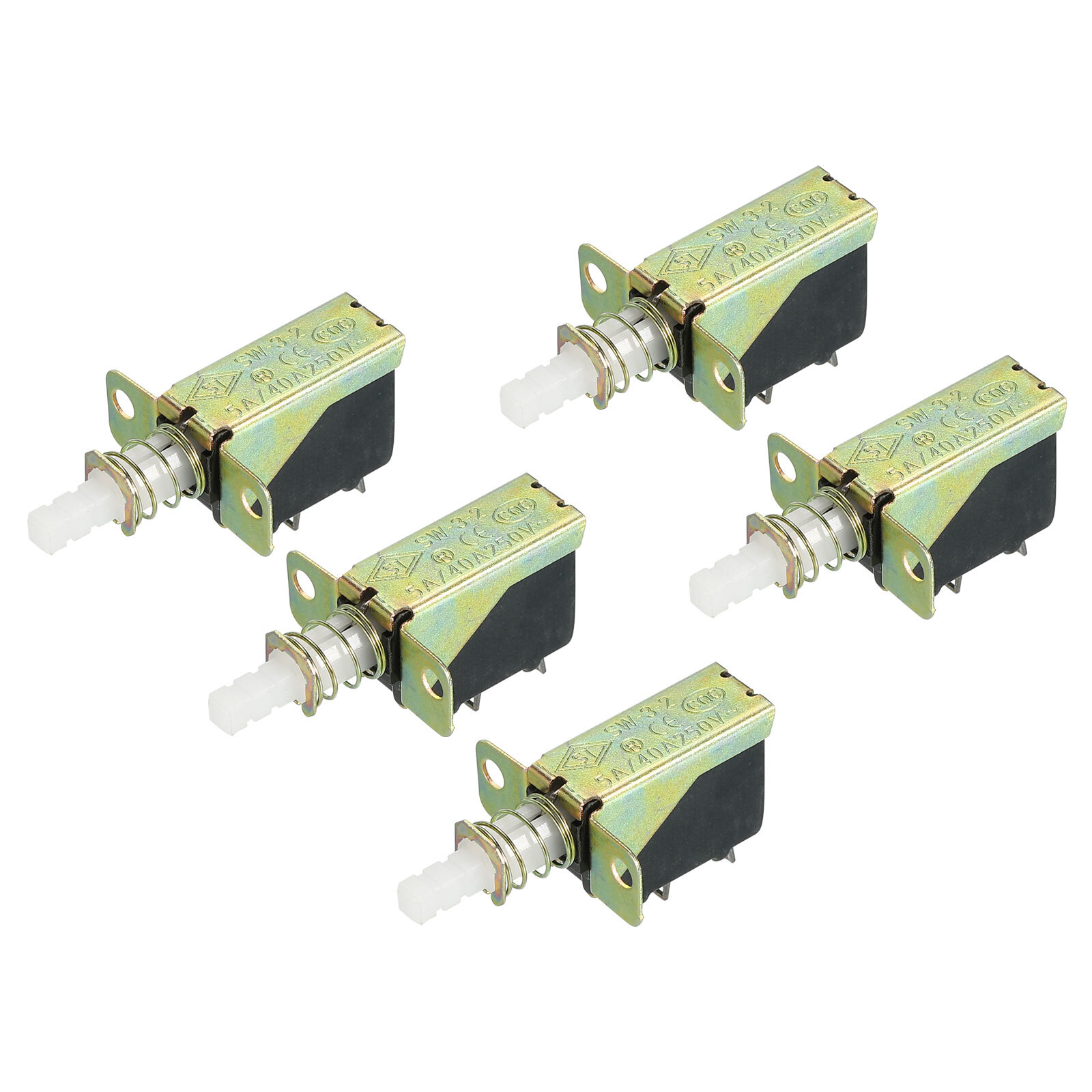 Push Button Switch SPST 2 Pin 1 Position Self-Locking Gold Tone 5 Pcs