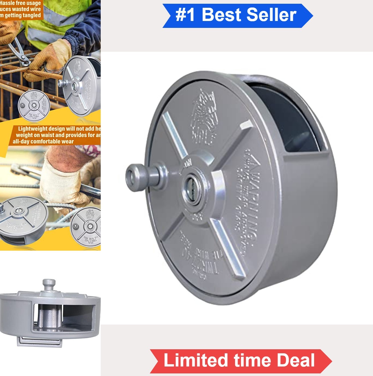 Aluminum Tie Wire Reel Coil Holder Lightweight Ambidextrous Belt Loop Knob