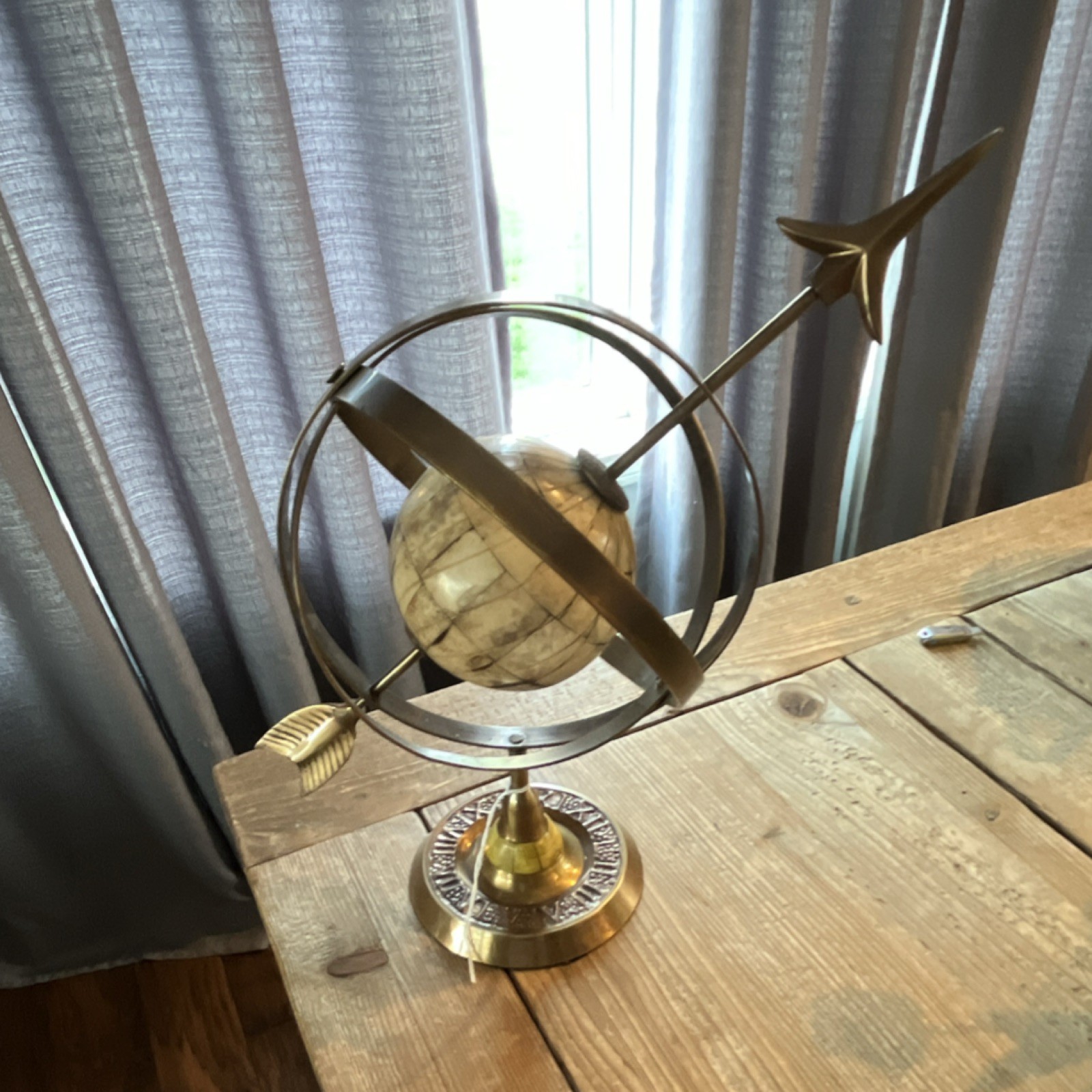 Decorative Armillary Sphere Sundial with Brass and Bone Celestial Globe