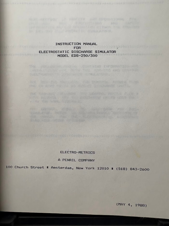 Electro-Metrics Instruction Manual Electrostatic Discarge Simulator EDS 250 300