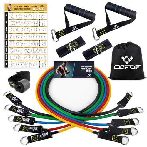 Resistance Bands Set with Yellow Handles, 10-150LBS-Colorful