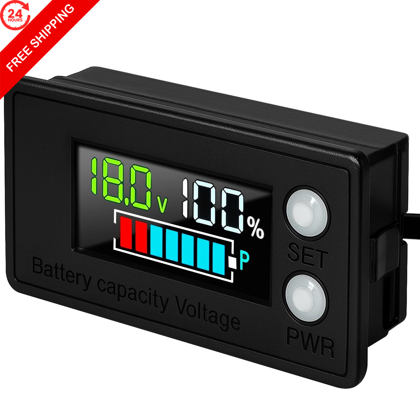 Golf Cart Battery Meter Waterproof Monitor 12V 24V 48V 60V 72V Black