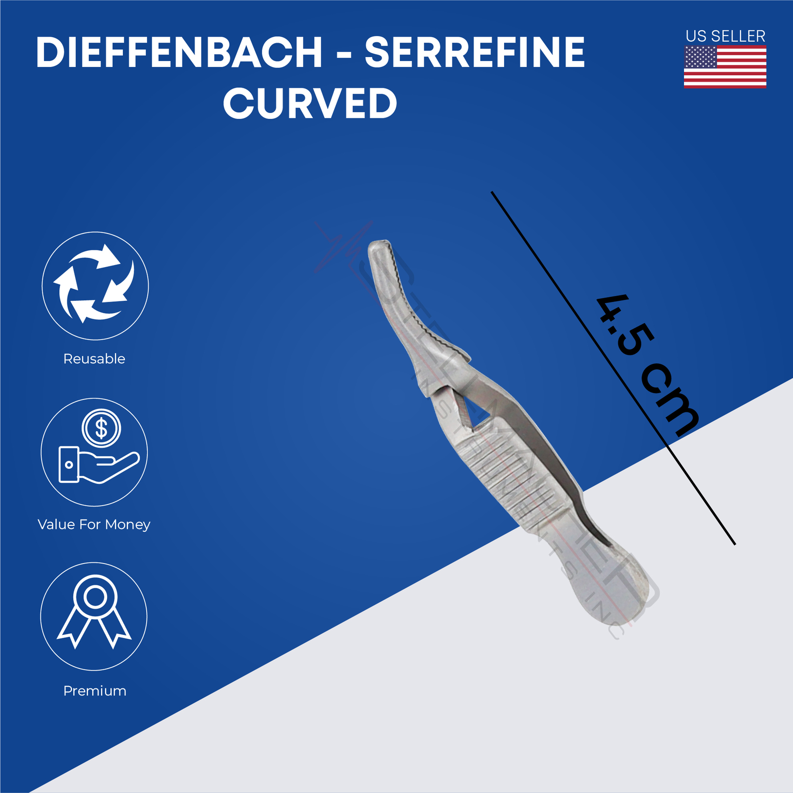 Dieffenbach Serrefine Bulldog 4.5 cm Straight Curved Ophthalmic Instrument