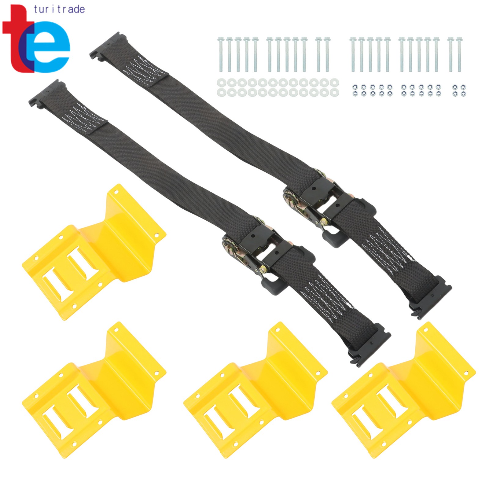 Utility Wheel Chock Tire Strap Tie Down Kit 4PCS E-Track 2PCS 6' Tie Down Strap