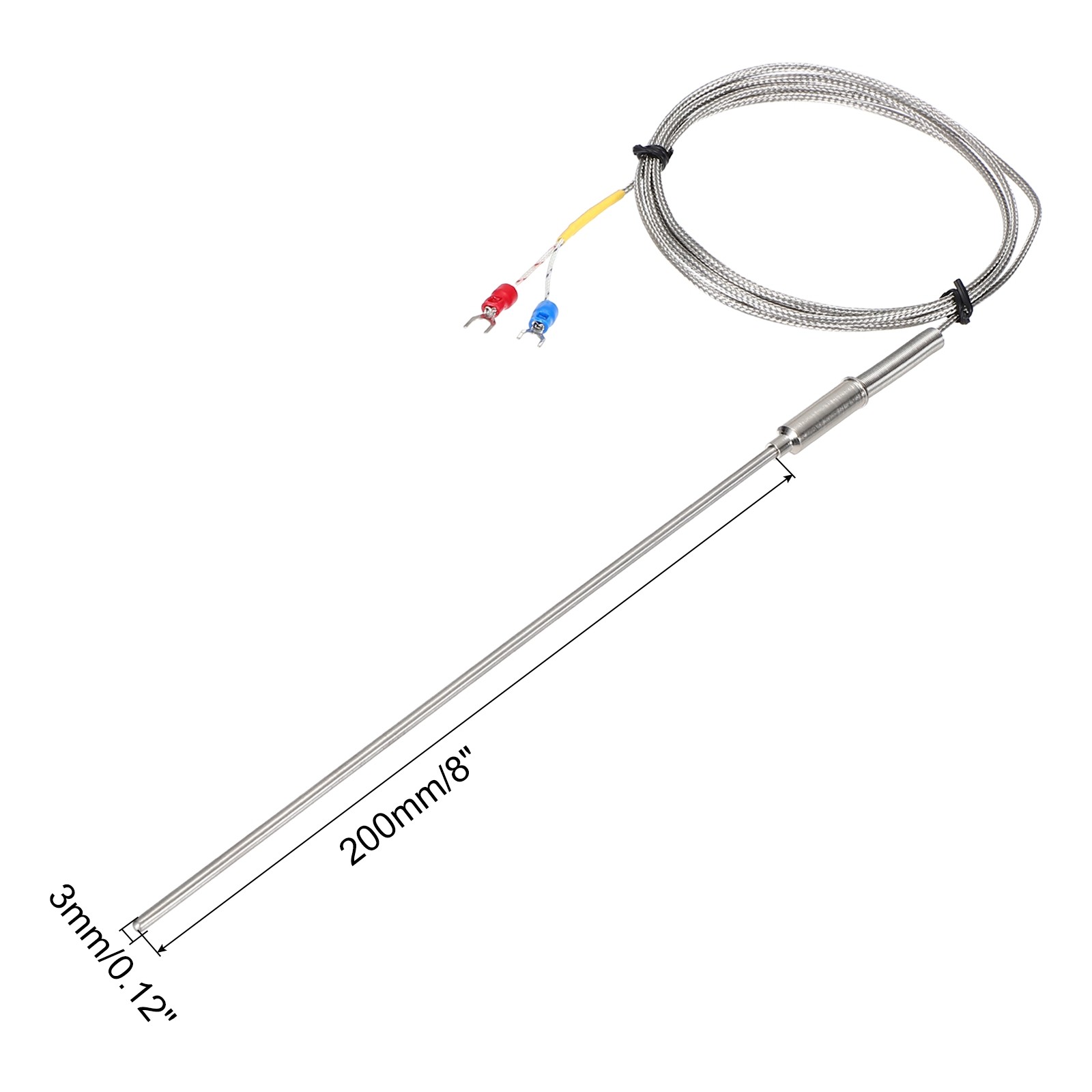 K Type Thermocouple Temperature Sensor Probe 3x200mm 4.9ft Wire 0-1100°C