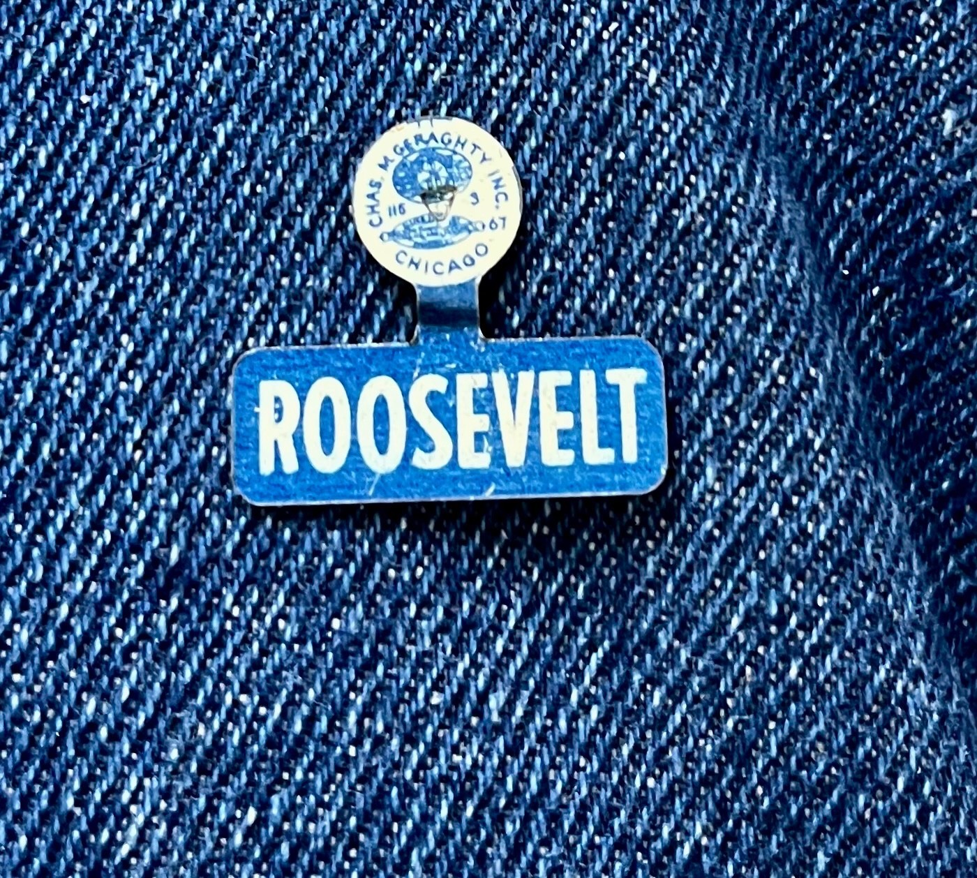 1930's Franklin Roosevelt For President Blue 15/16" Wide Litho Tab