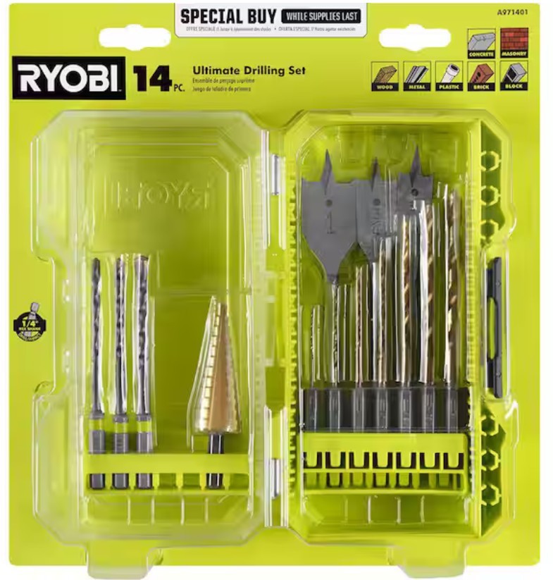 Ryobi 14 Pc. Ultimate Drilling Set,  A971401 {CONTENIDO: 14 PIEZAS}