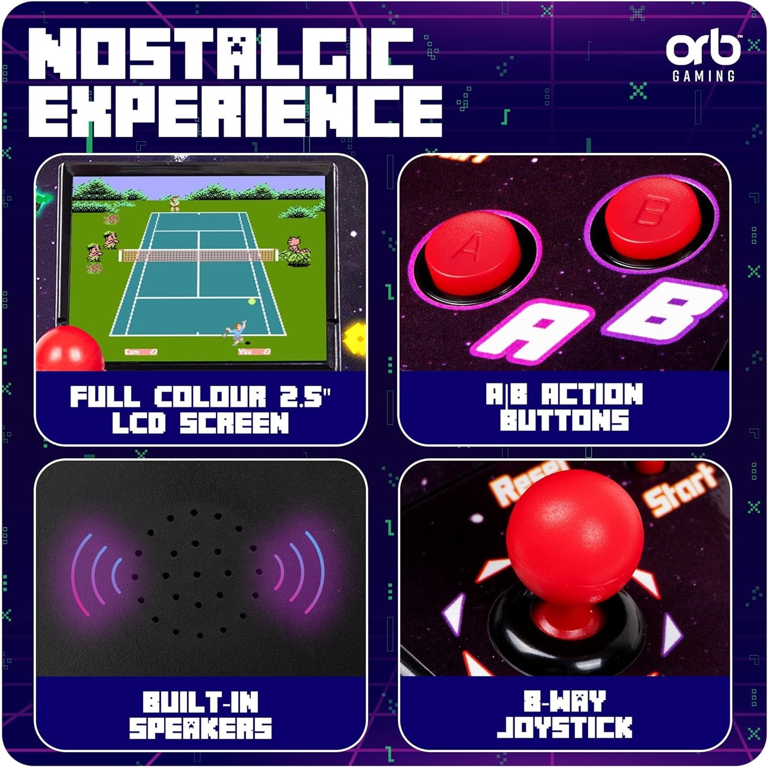 240 Built-In 8-Bit Arcade Games – Compact Handheld Console for Endless Fun