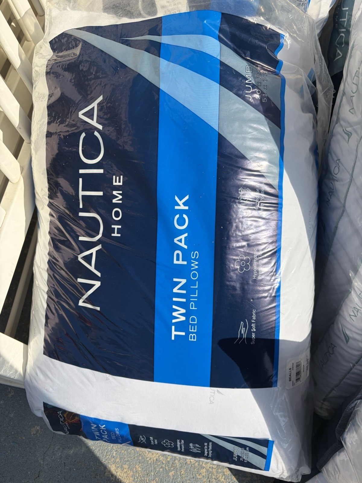 Nautica Home Bed Pillow Set (2) Jumbo 20x28 White Polyester Hypoallergenic