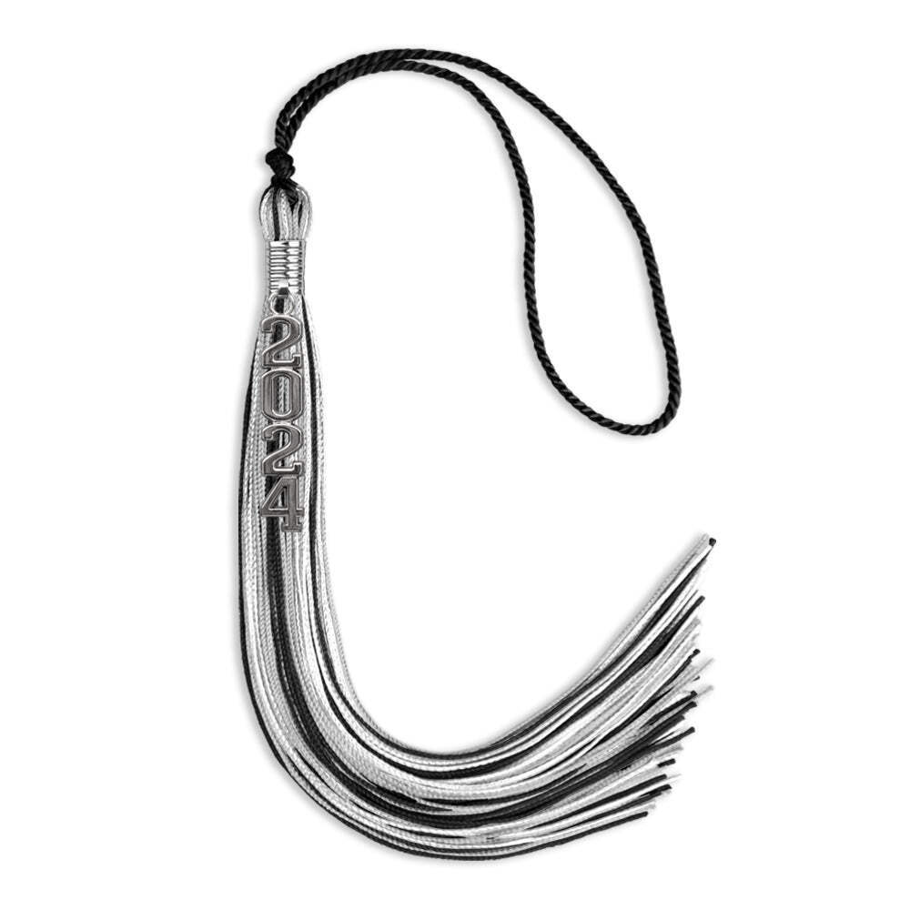 Endea Graduation Black/Silver/White Mixed Color Tassel Silver Stacked Date