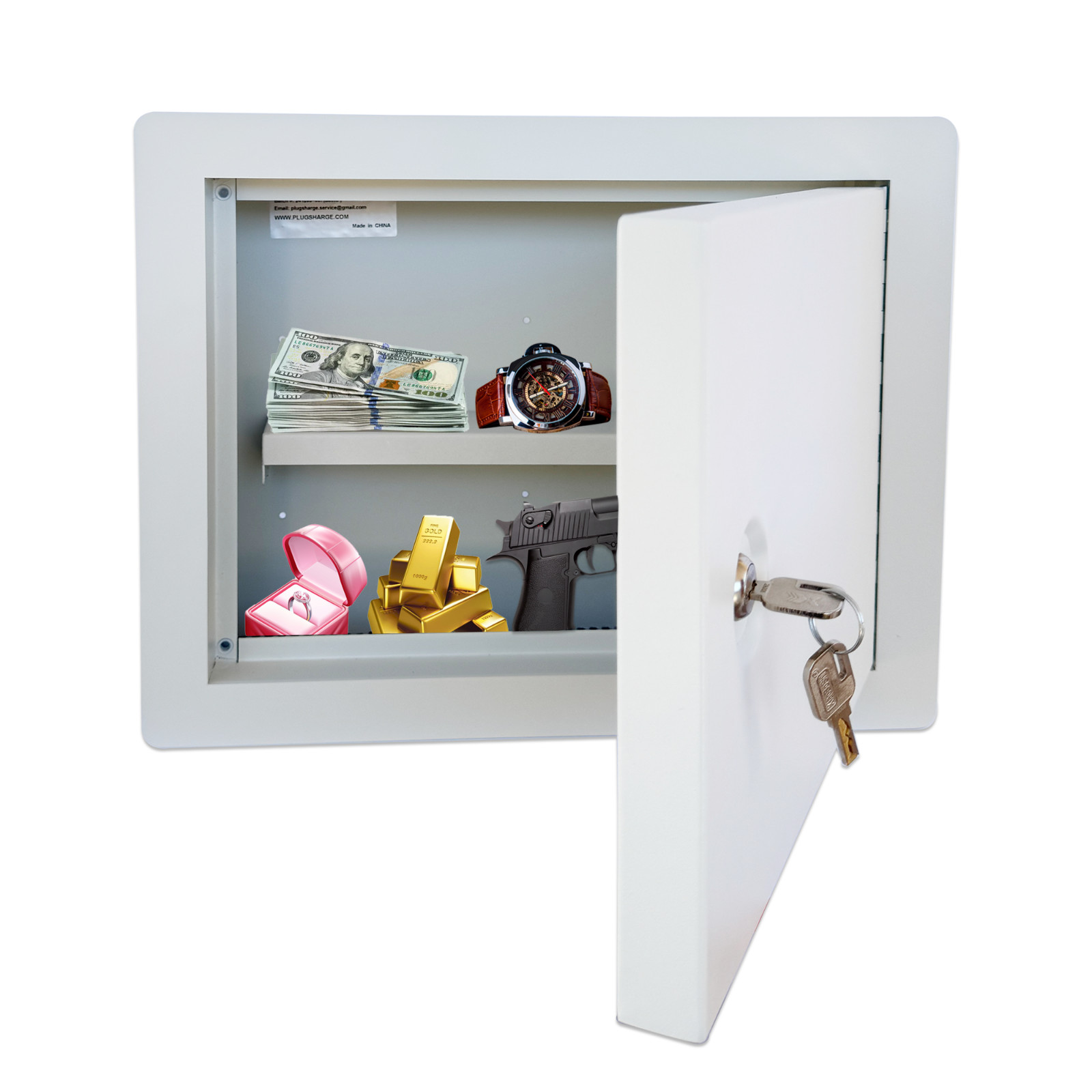 Heavy-Duty In-Wall Safe with Key Lock for Secure Storage, Wall Safe Box