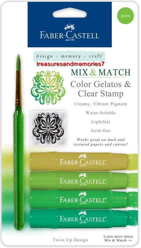 Faber-Castell Mix & Match GREEN GELATOS COLORS & CLEAR STAMPS Creamy Acid Free