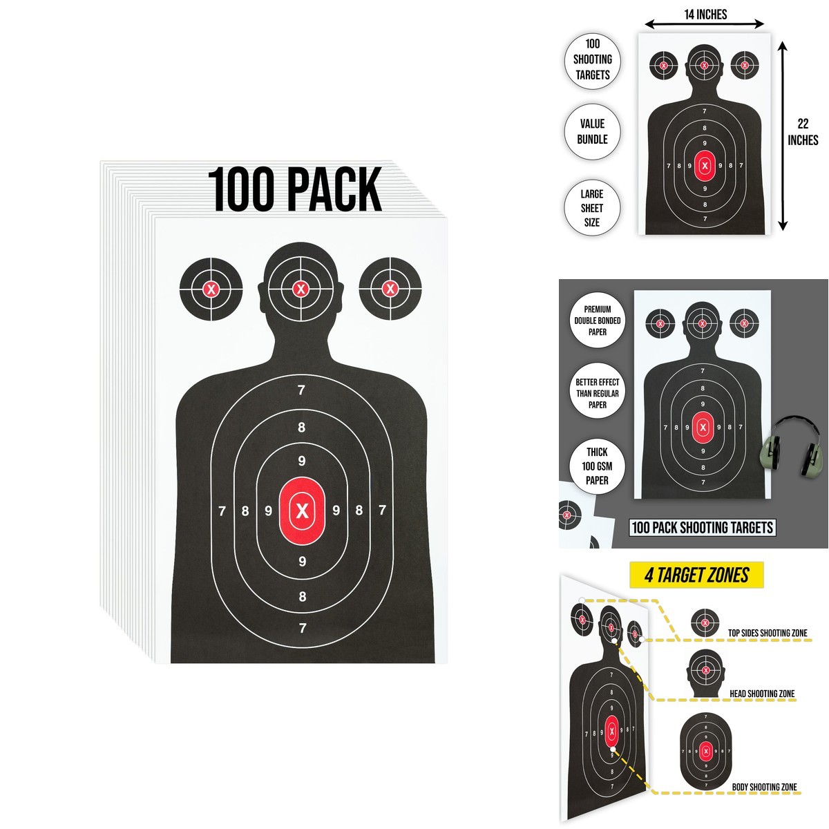 Bargain Paradise 100 Pack Paper Shooting Target Gun Range - Silhouette Paper