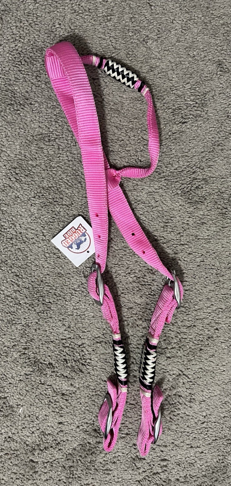 NEW Hot Pink And Rawhide Single Ear Headstall With Snaffle Bit And Curb Chain