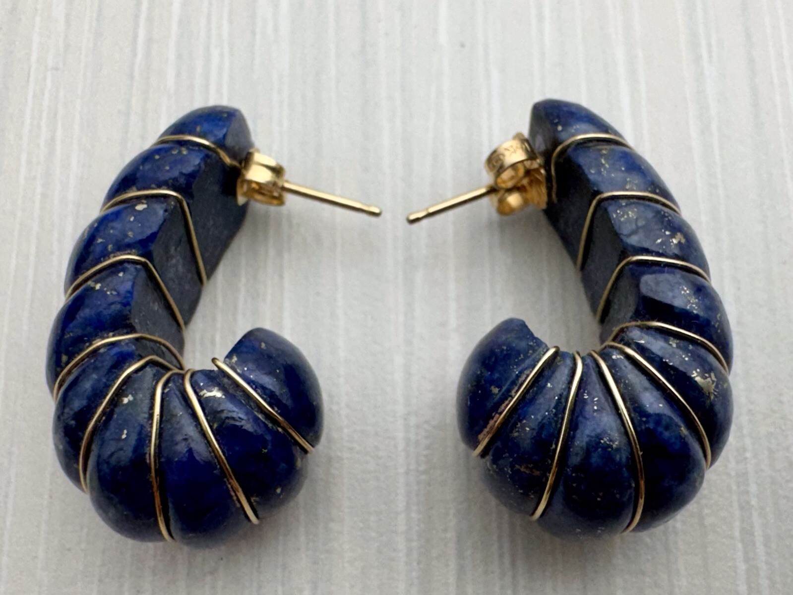 Lapis Lazulli Yellow Gold Wire Wrapped Earrings