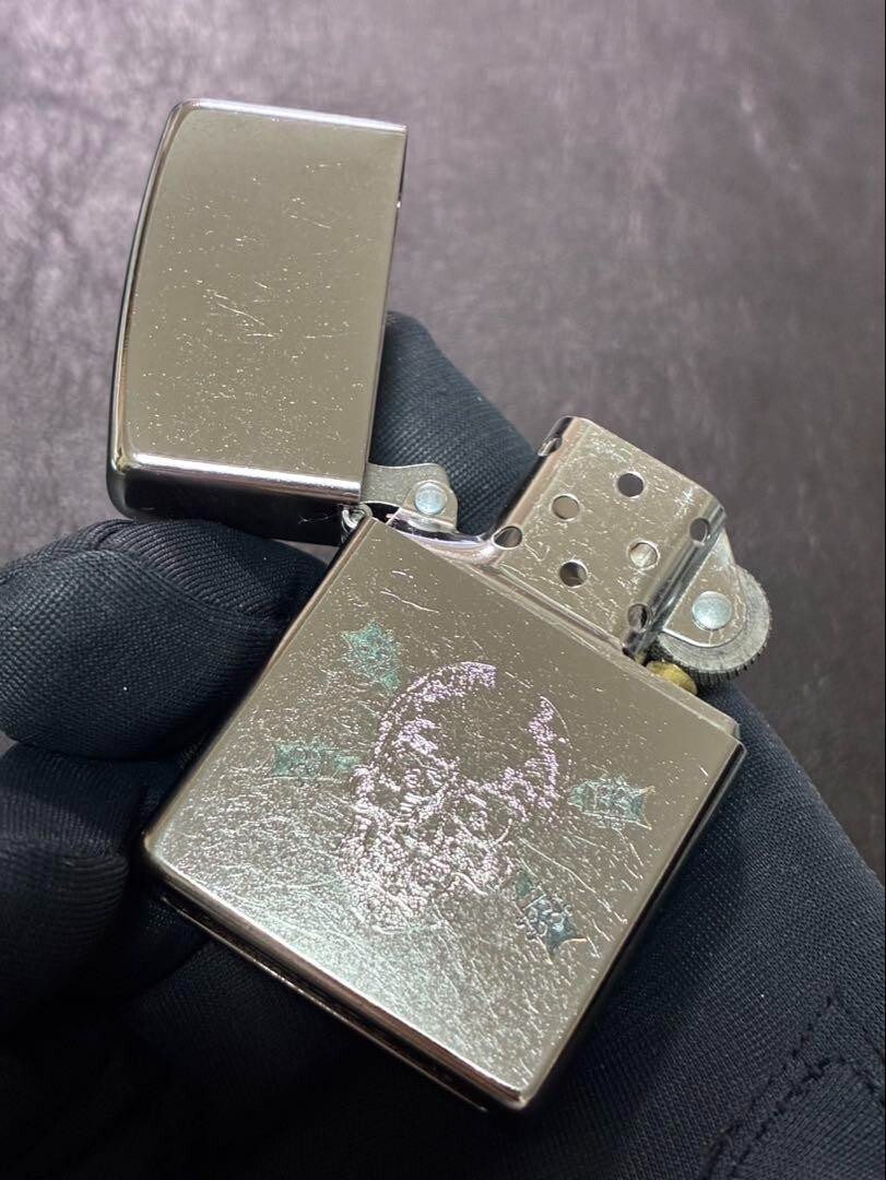 Zippo Skull Silver Dust One Sided Processing Lighter Regular Japan