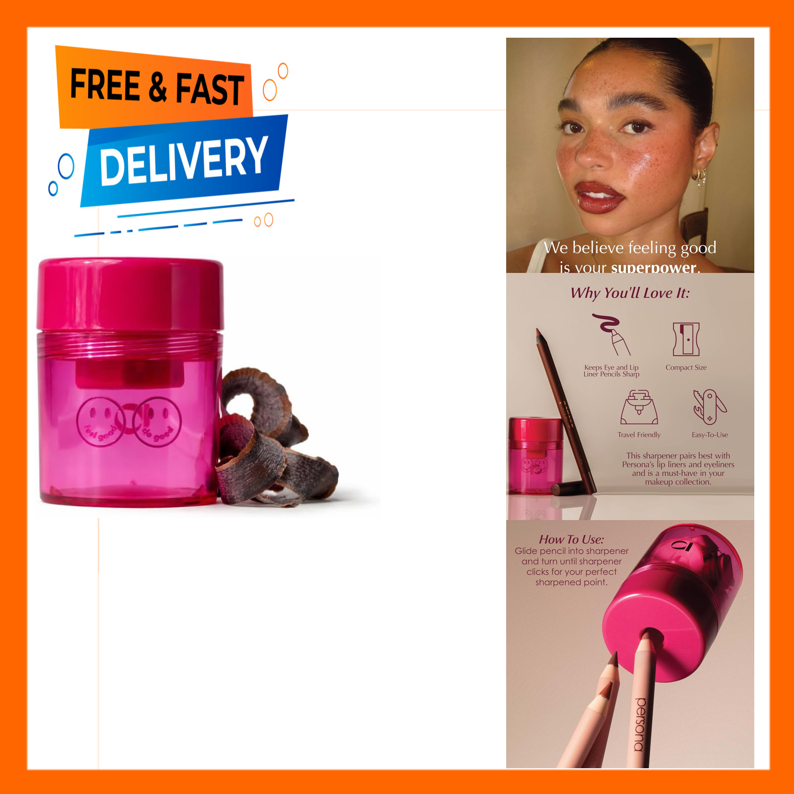 Cosmetic Pencil Sharpener for Lip and Eye Pencils, Precision, Travel Size, Vegan