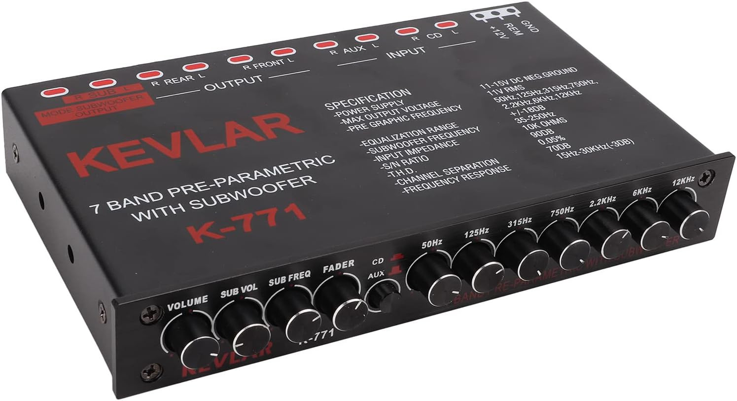 7 Band Car Audio Graphic Equalizer, Variable Gain Adjustment High Level Input EQ