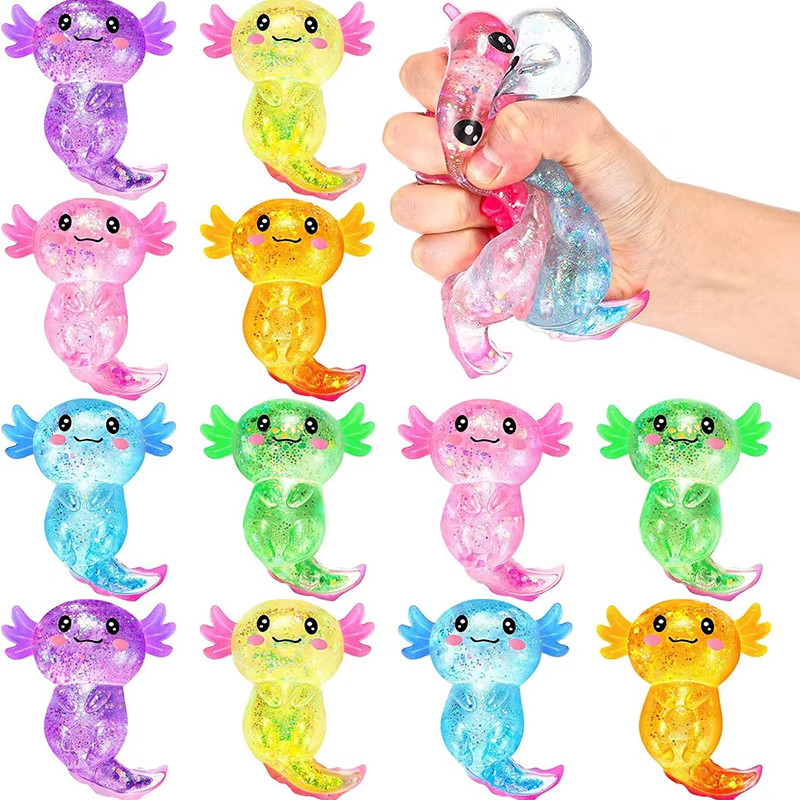 Axolotl Squishy Stress Relief Toy Glitter Cute Malt Sugar Fidget Toys for Kids