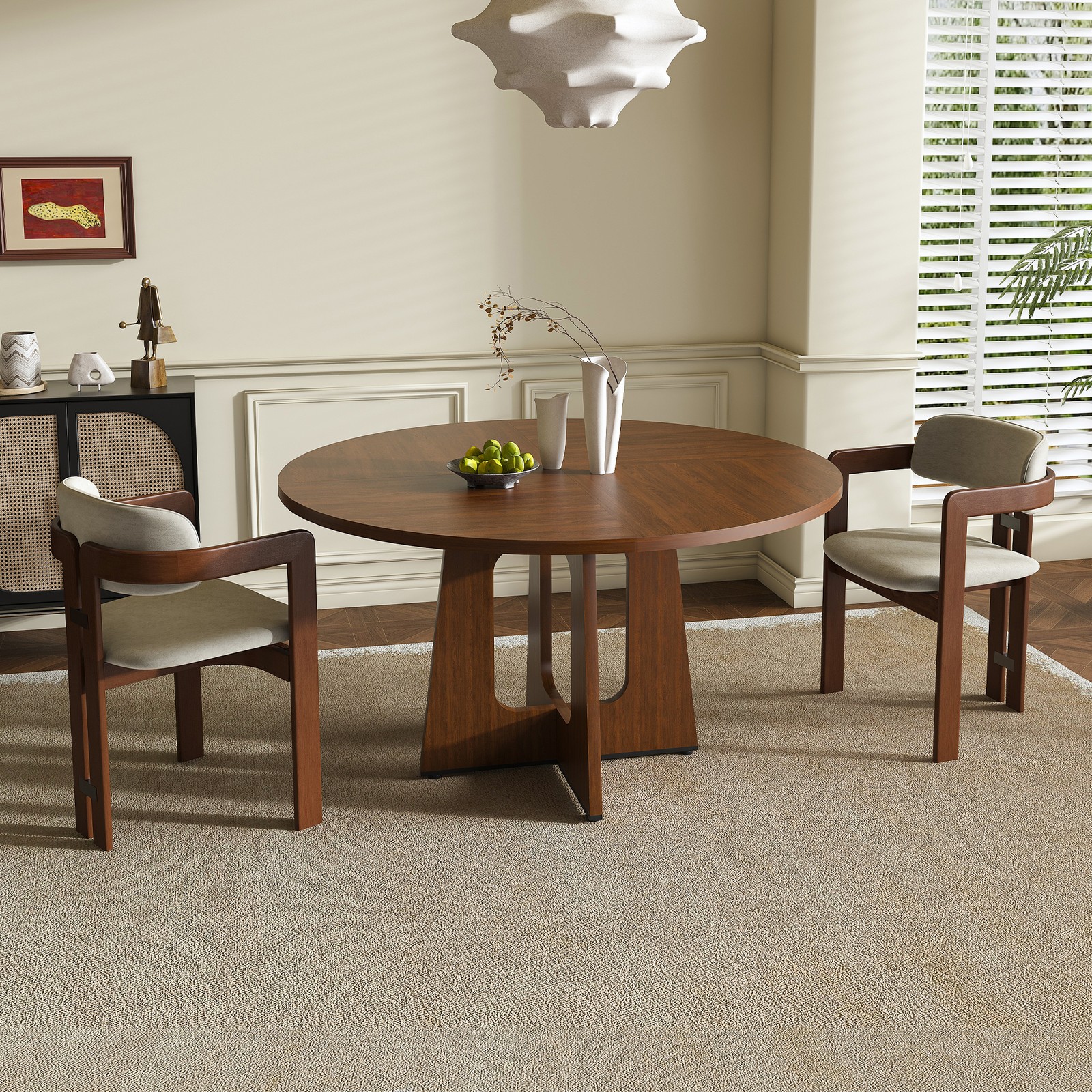 Round Dining Table for 4 - 47 Inch Farmhouse Kitchen Table, MDF Circle Table w