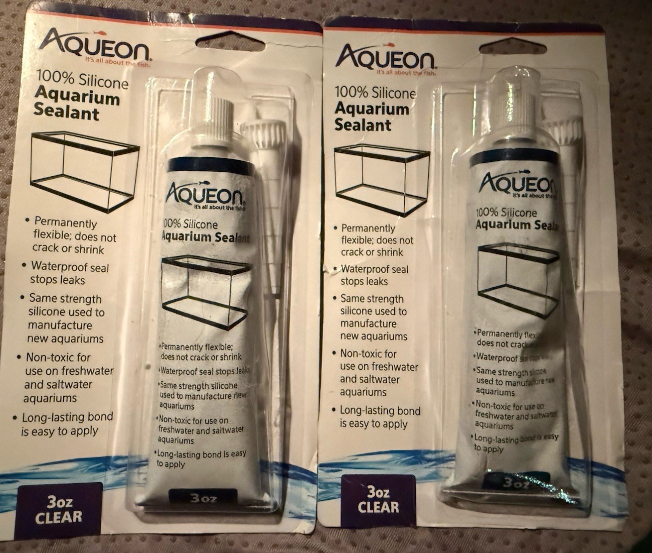 Lot of 2 Aqueon 100% Silicone Aquarium Waterproof Sealant Non-Toxic Clear 3 oz