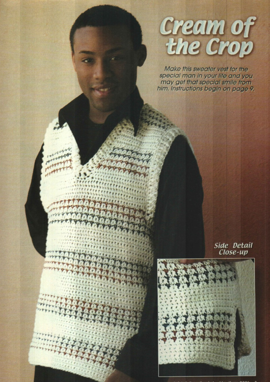 CREAM OF THE CROP VEST 4 SIZES MEN'S CROCHET PATTERN INSTRUCTIONS