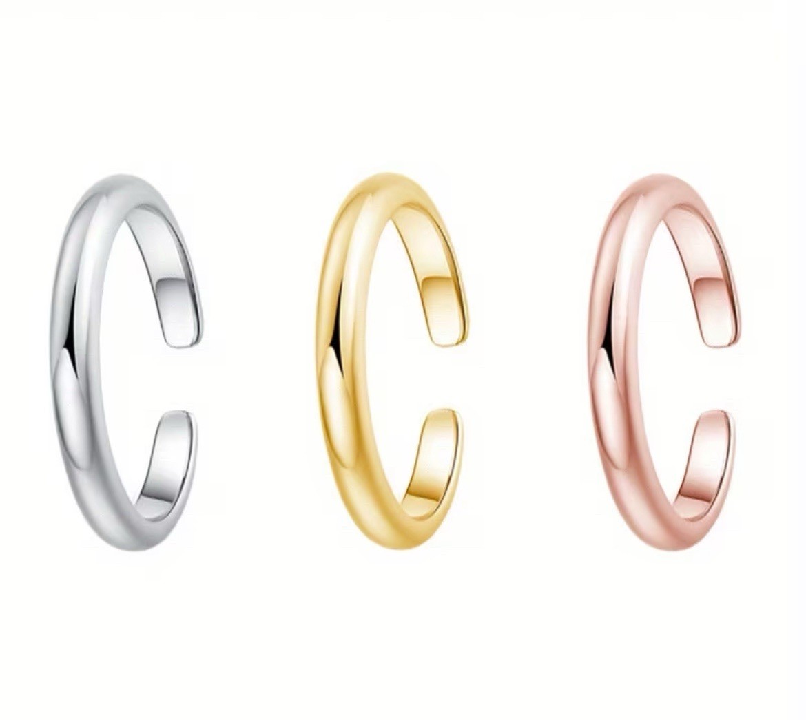 Casual Use Women's Solid Metal Adjustable Toe Ring Yellow Gold Plated Silver 3Pc