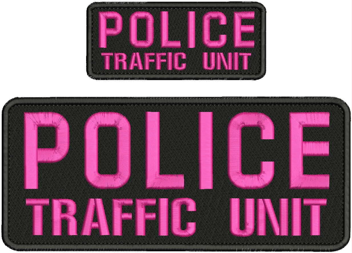 Collectible Embroidery Patch Police Traffic Unit 4X10 AND 2X5 Pink On Black