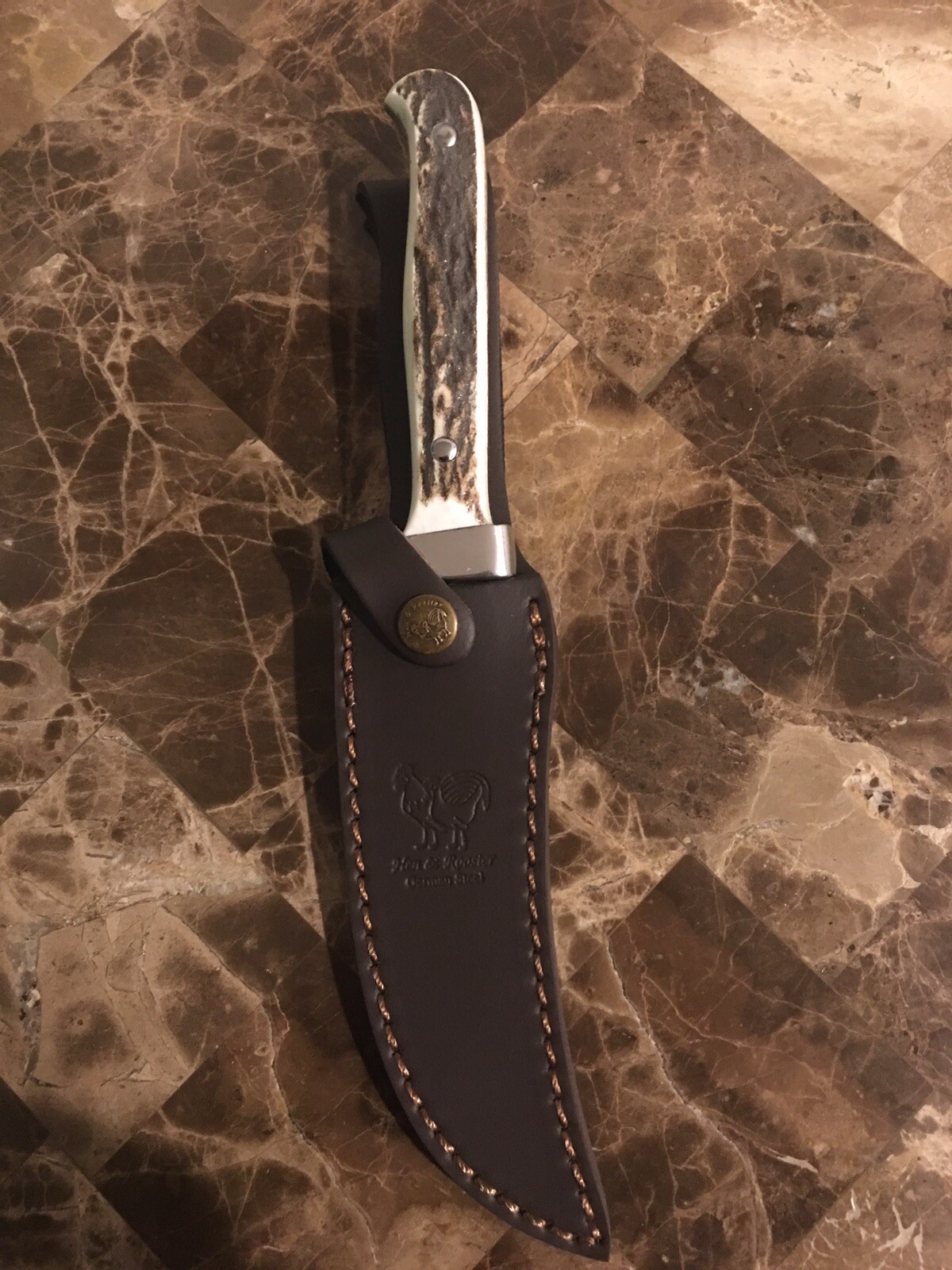 Hen & Rooster HR-4903 Stag Handle Fixed German Blade Bowie Hunter Knife W/SH