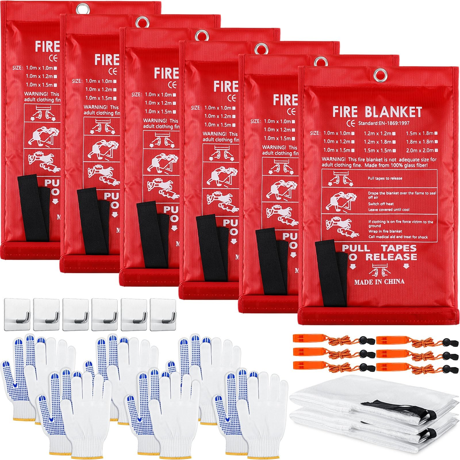 Copkim 6 Sets Emergency Fire Blanket for Home Suppression Thermal Blankets with