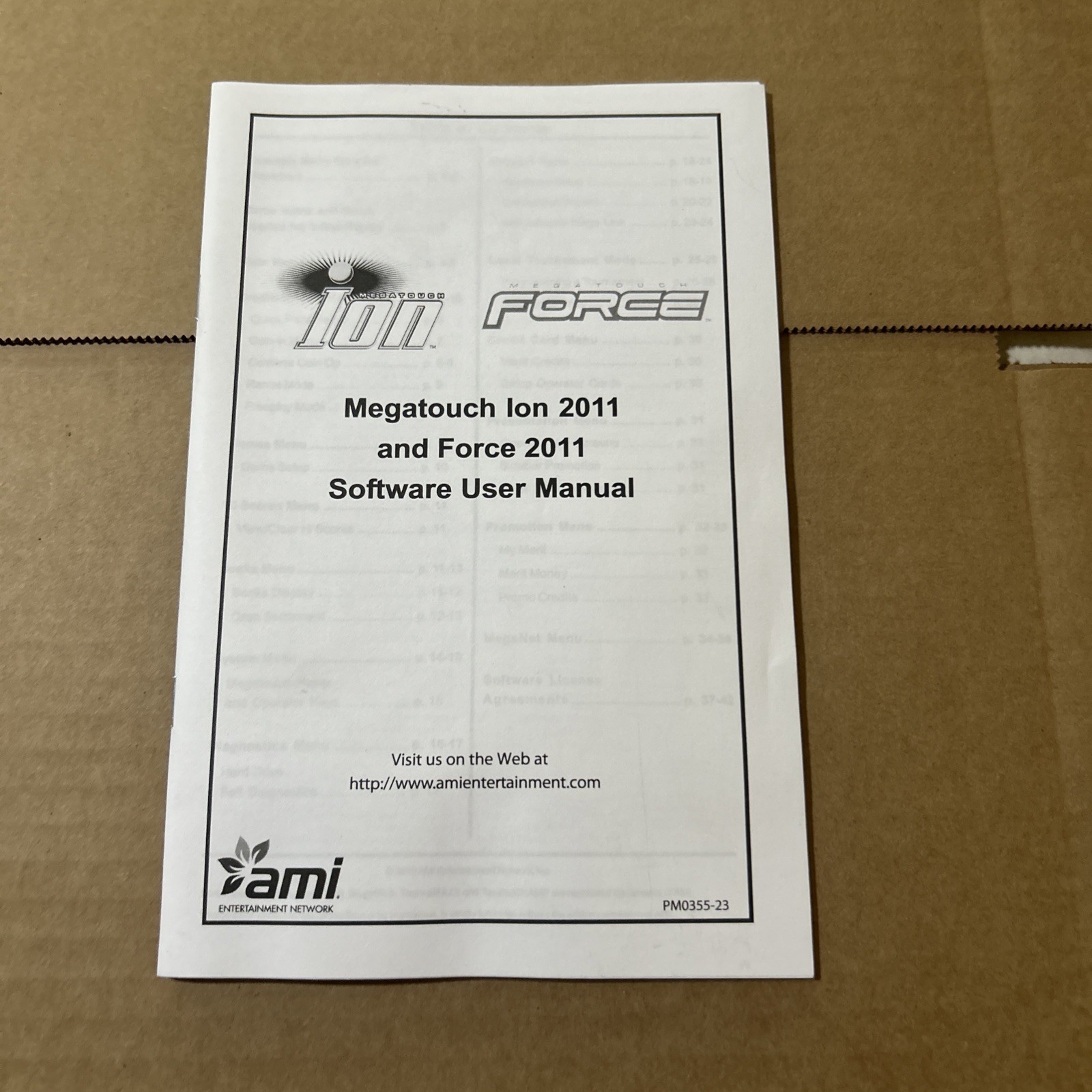 Original Force Ion 2011  MERIT MEGATOUCH owners manual