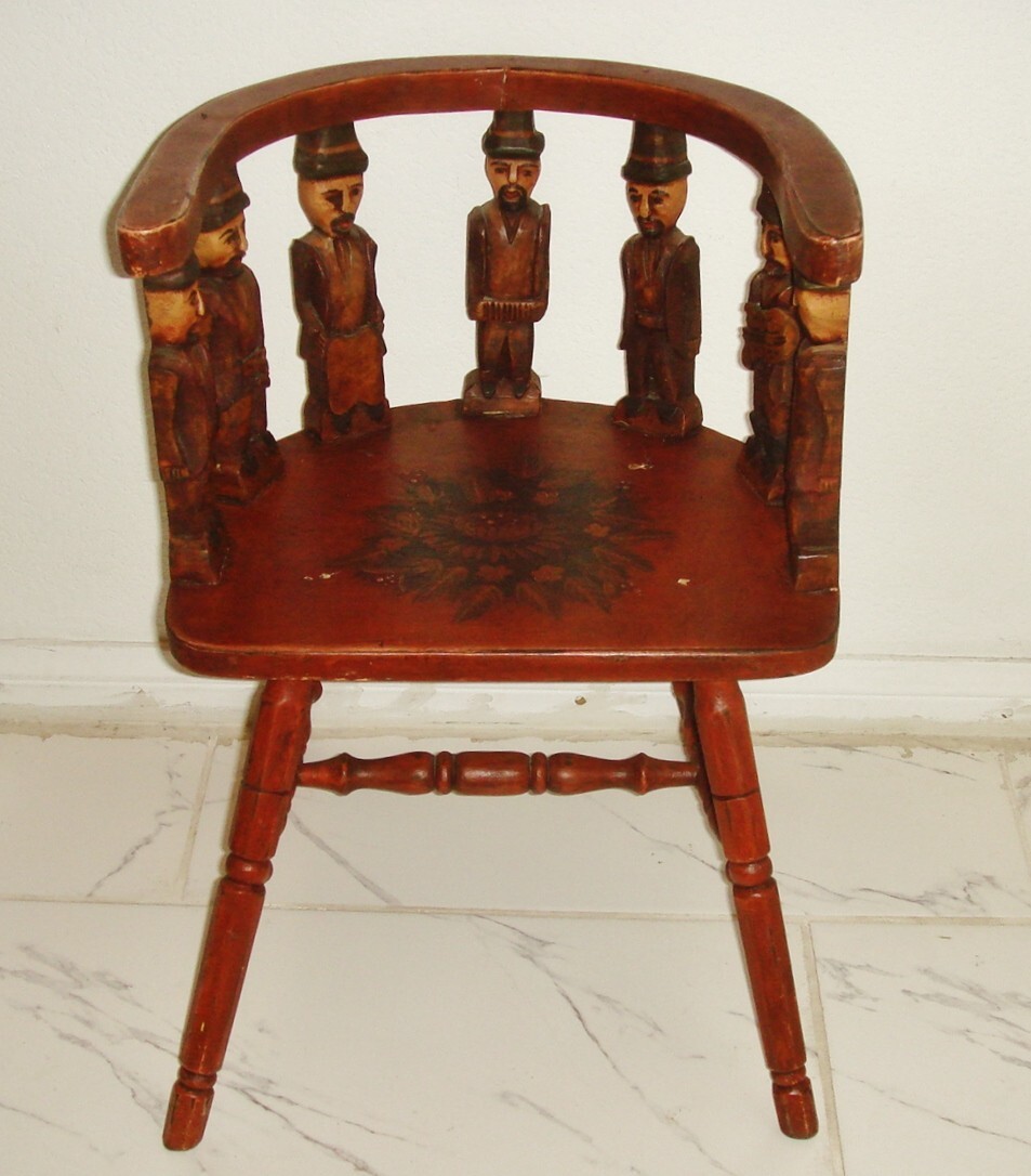 Antique  Small  Child's Chair Art   very RARE Men's figurines hand made