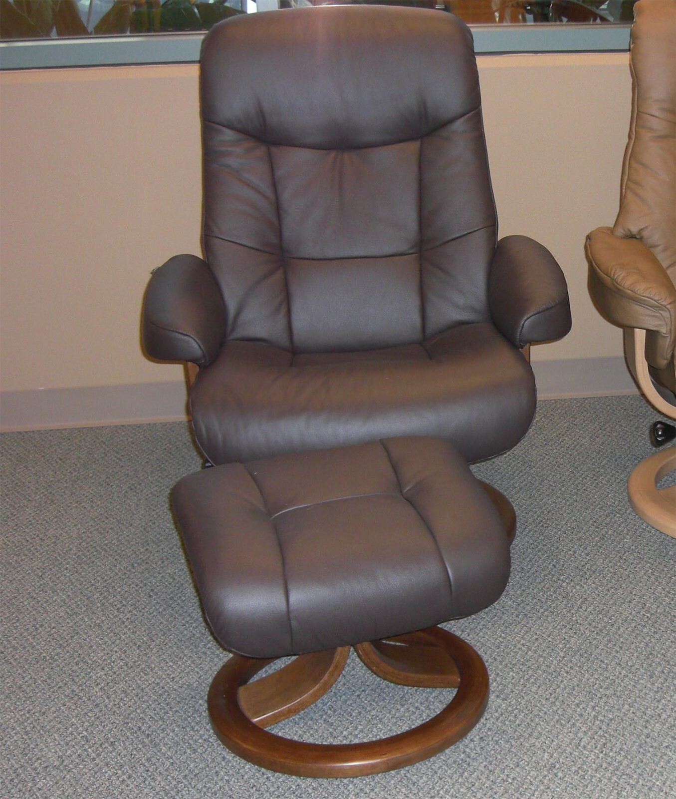 Fjords Muldal Large Recliner Comfort Chair - Havana Leather - Walnut Wood Stain