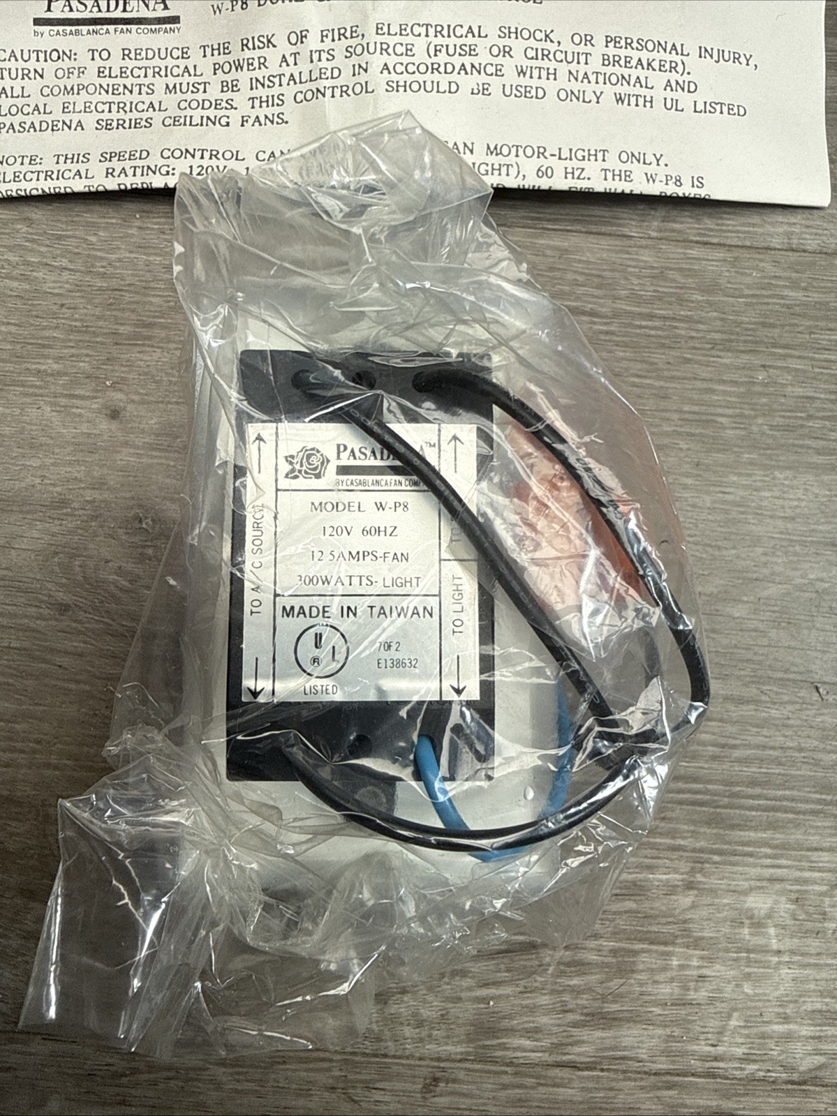 pasadena w-p8 ceiling fan dual circuit wall control