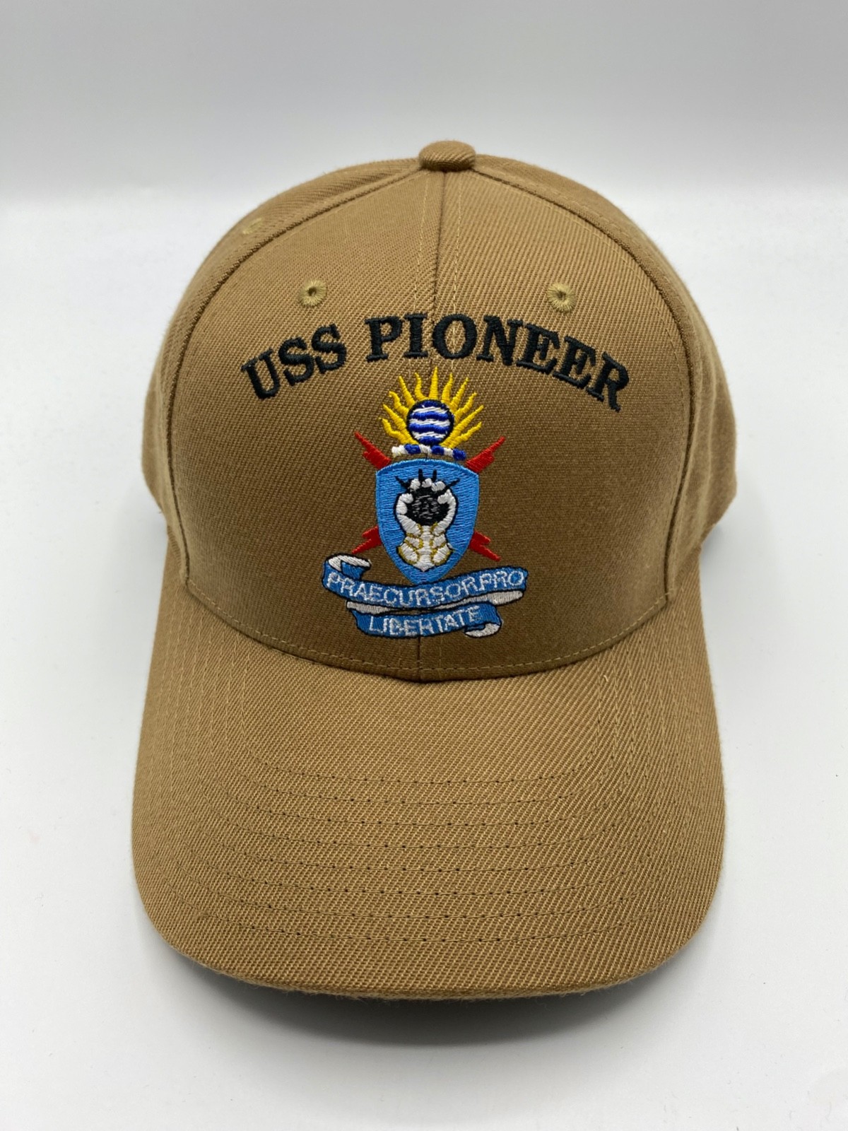 The Corps USS Pioneer MCM 9 Logo Beige Baseball Cap Hat One Size