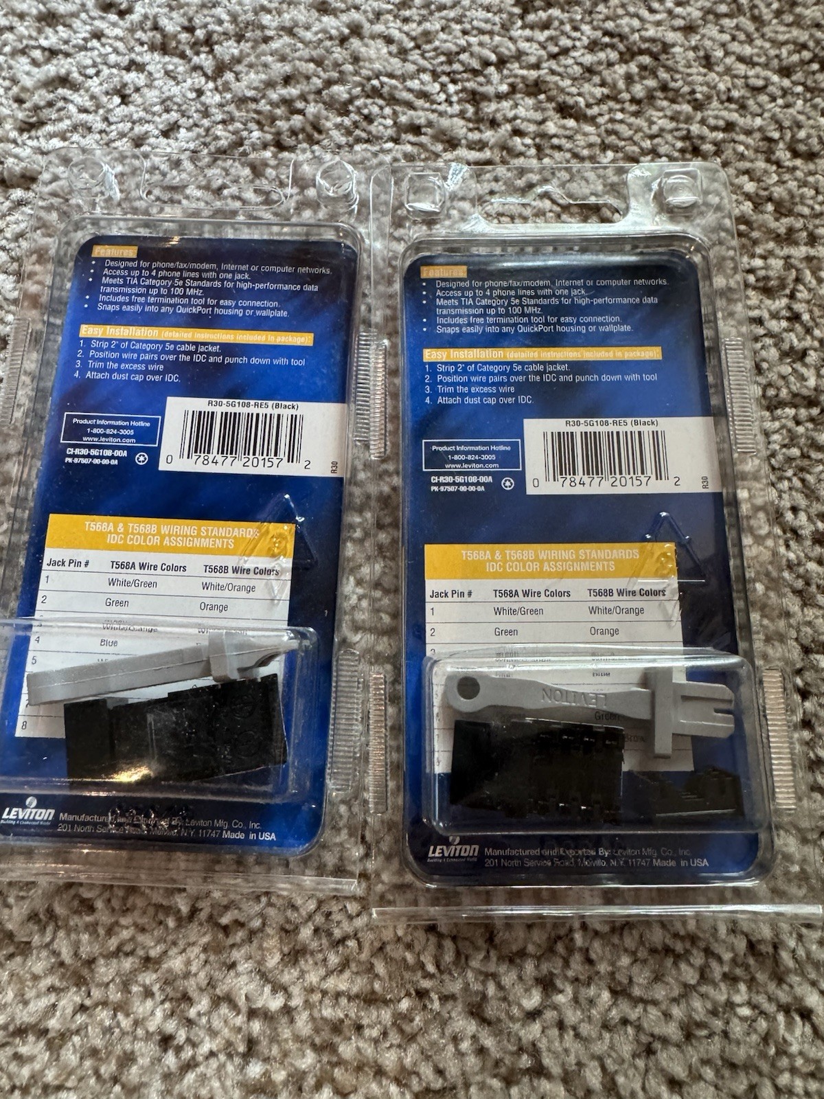 2-Leviton Black Quickport Multi-Use CAT 5e Jack With Plate