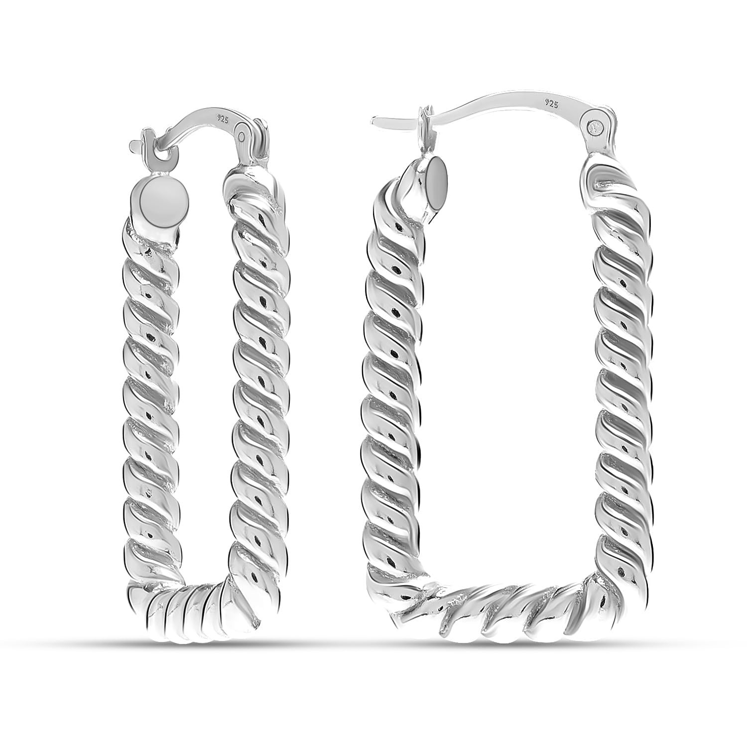 LeCalla 925 Sterling Silver Twisted U-Shape Hoop Earrings for Women Teen 33mm