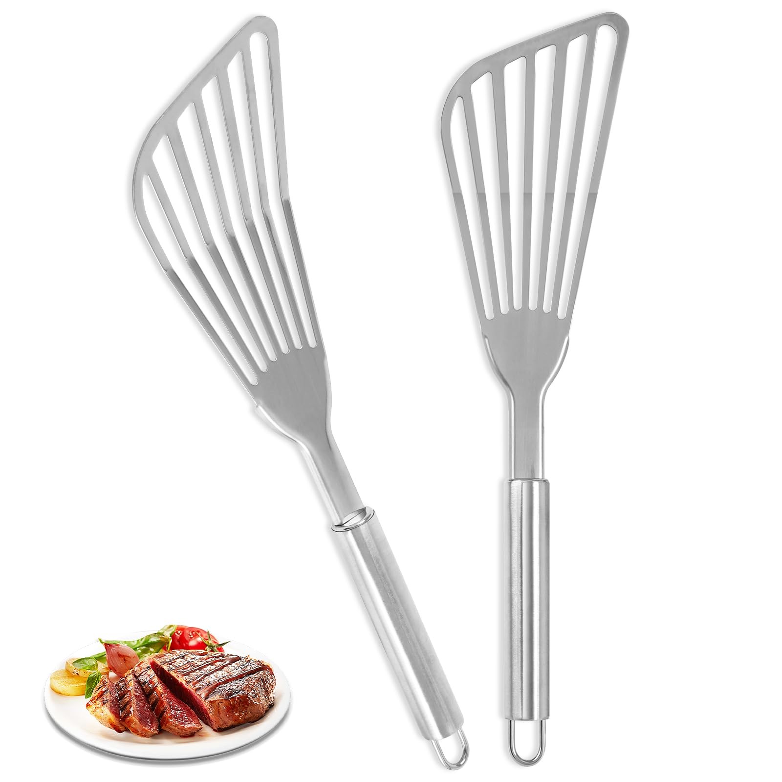 2Pack Fish Spatula Stainless Steel,Premium Fish Turner Spatula,Flexible Barbecue
