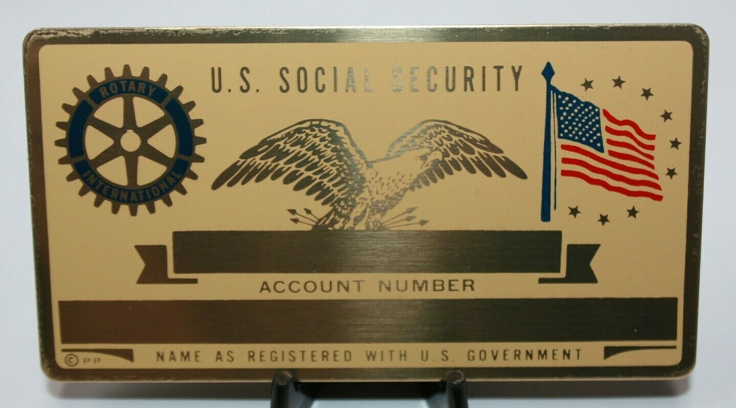 Metal Rotary International Social Security ID Card Custom Engraved [080CHR]
