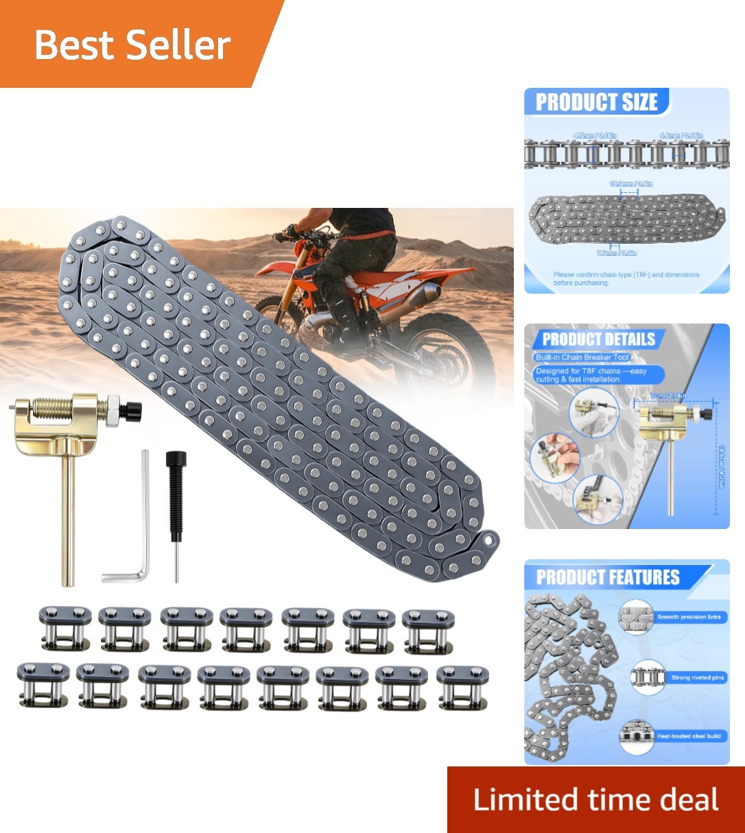 134-Link Heavy-Duty Drive Chain with Master Links & Chain Breaker for Mini Bikes