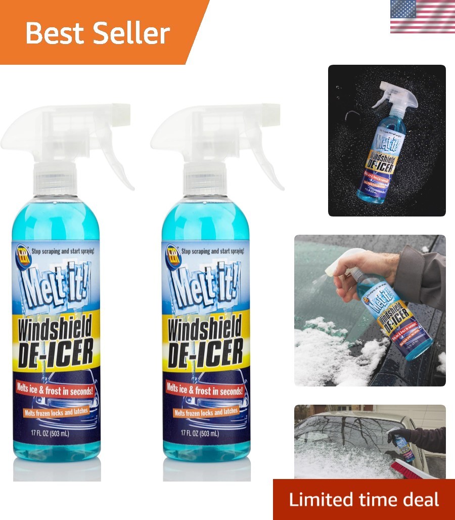 Instant Ice & Frost Melting Spray for Windshields - 17 Fl Oz, 2-Pack, Non-Toxic