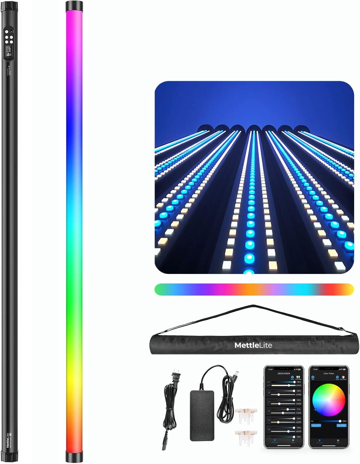 Mettlelite RGB Tube Light 4ft Video Light App Control Rechargeable