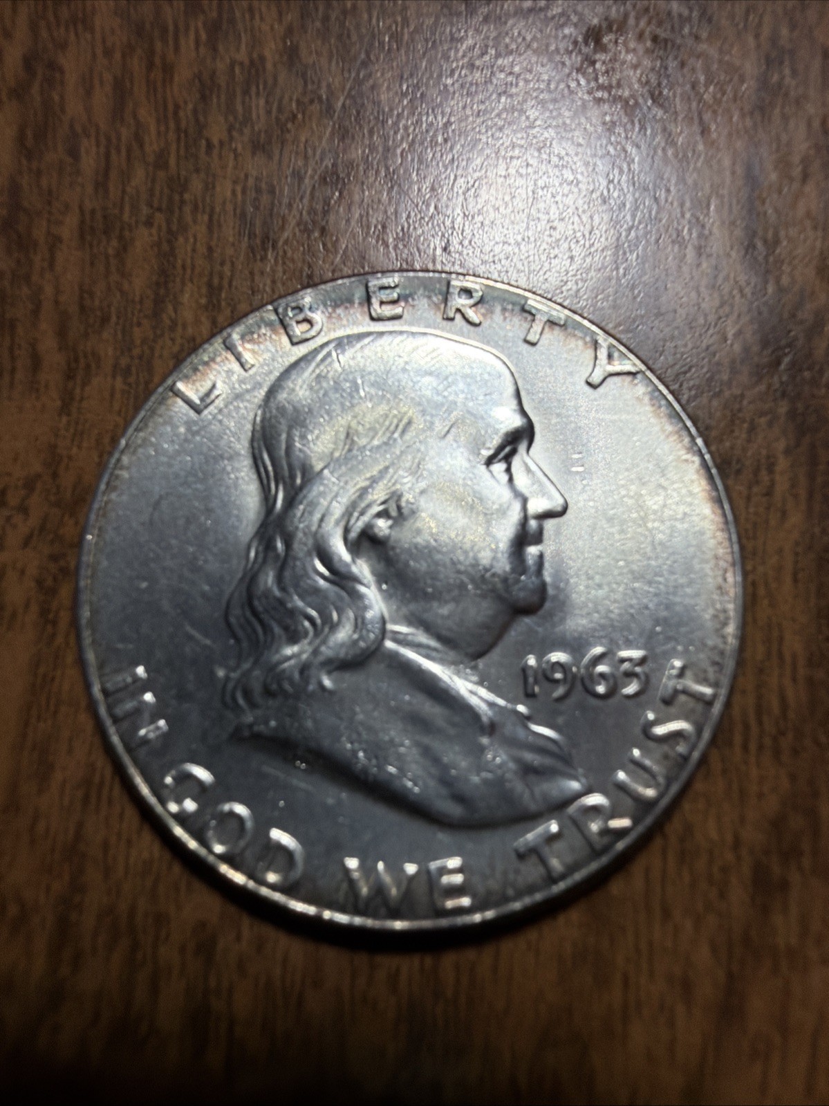 1963 UNC. Franklin Half Dollar Full Bell Lines Actual Coin. Higher grade Coin