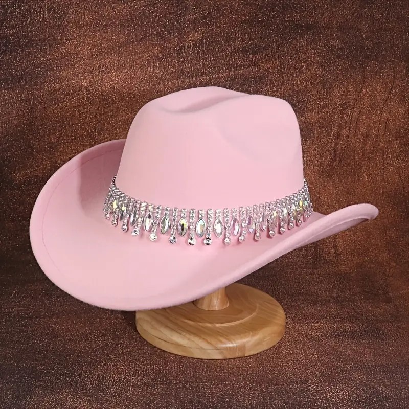 Light Pink Cowboy Hat Rhinestone Band Western Rodeo Country Music Festival Party